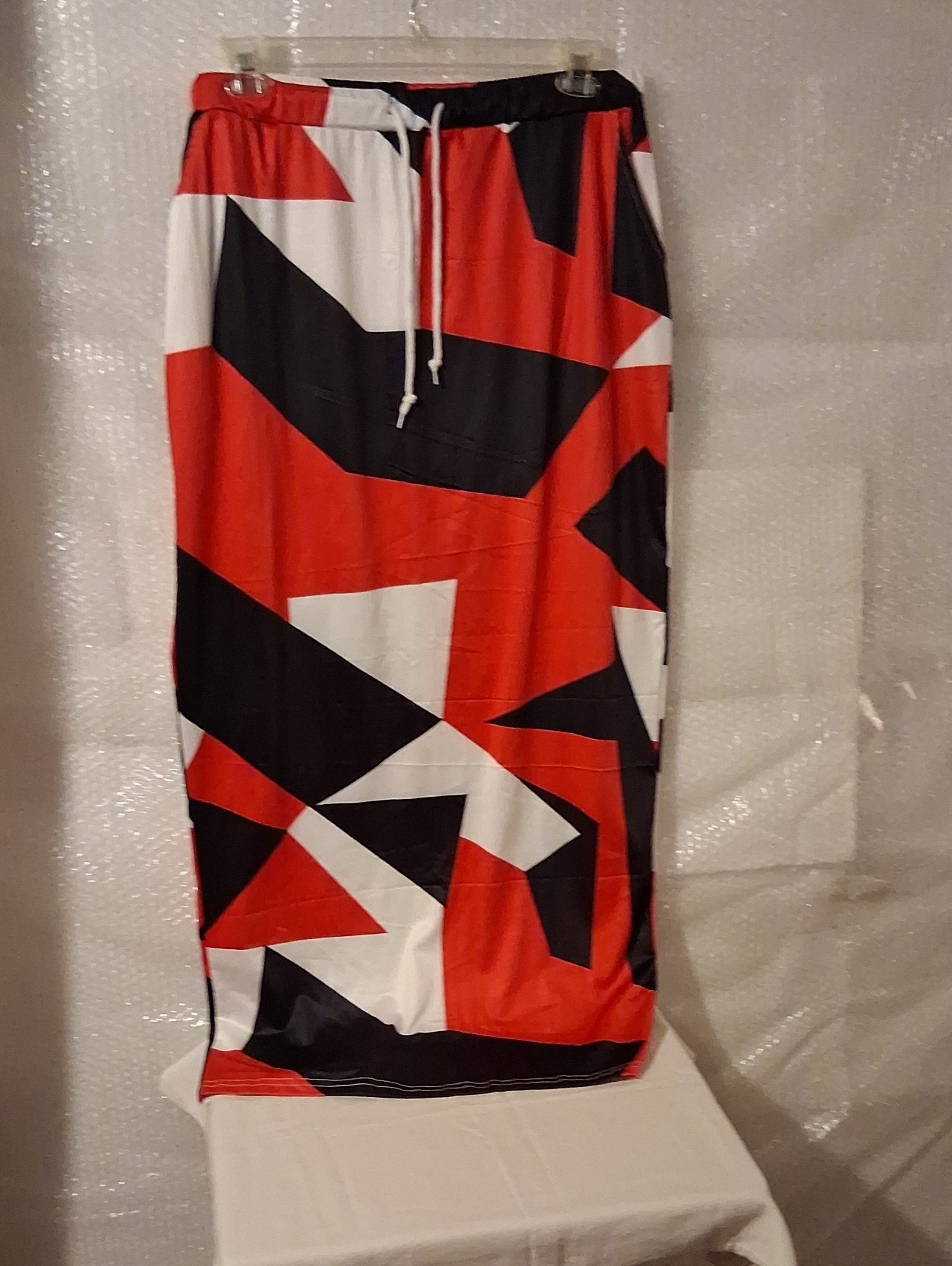 Geometric Print Drawstring Skirt Womens Xxl Red Black White